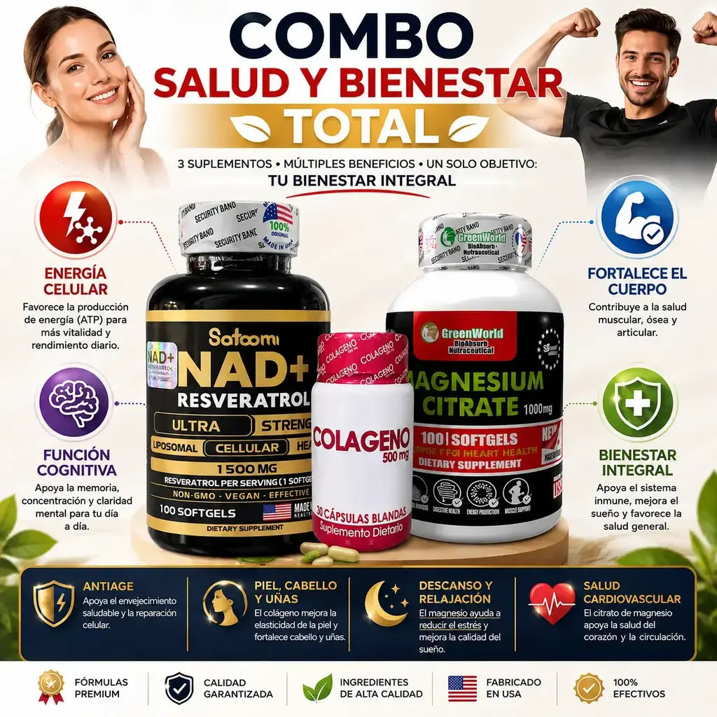 Vitalidad total- energía celular nad+ citrato de magnesio +colágeno capsúlas x30