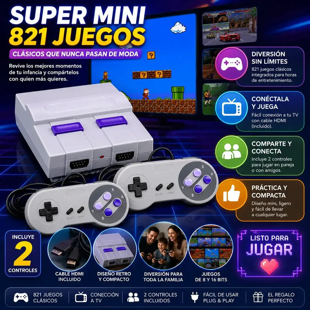 Consola súper mini 821 juegos clásicos