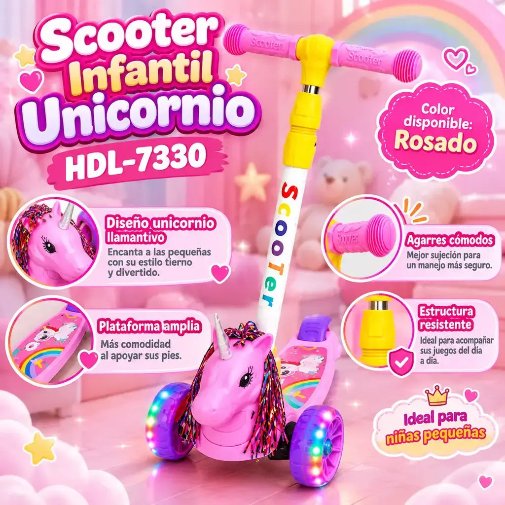 Patineta scooter infantil unicornio