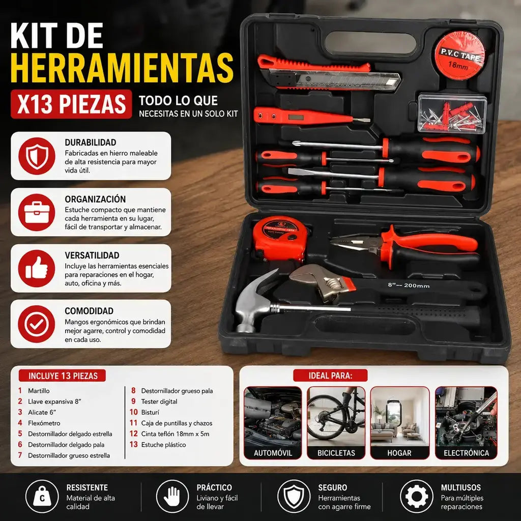 Kit caja herramientas x 13 piezas