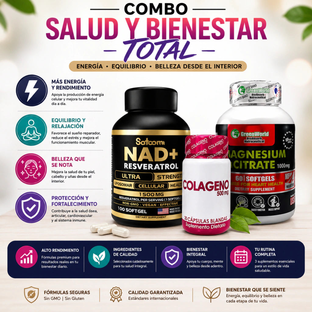 Kit bienestar total nad + citrato de magnesio + obsequio colágeno