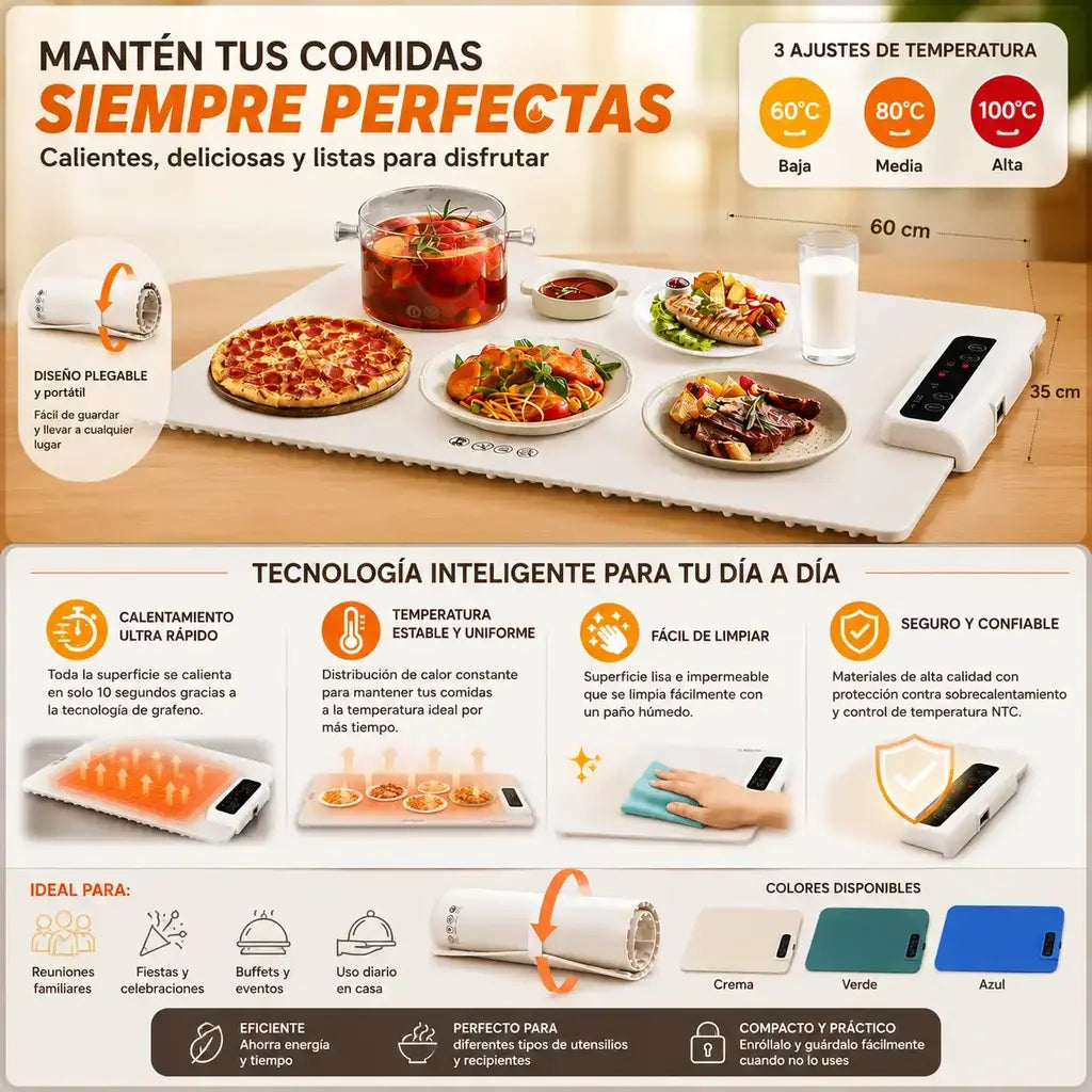 Tapete base calentador de alimentos de comidas