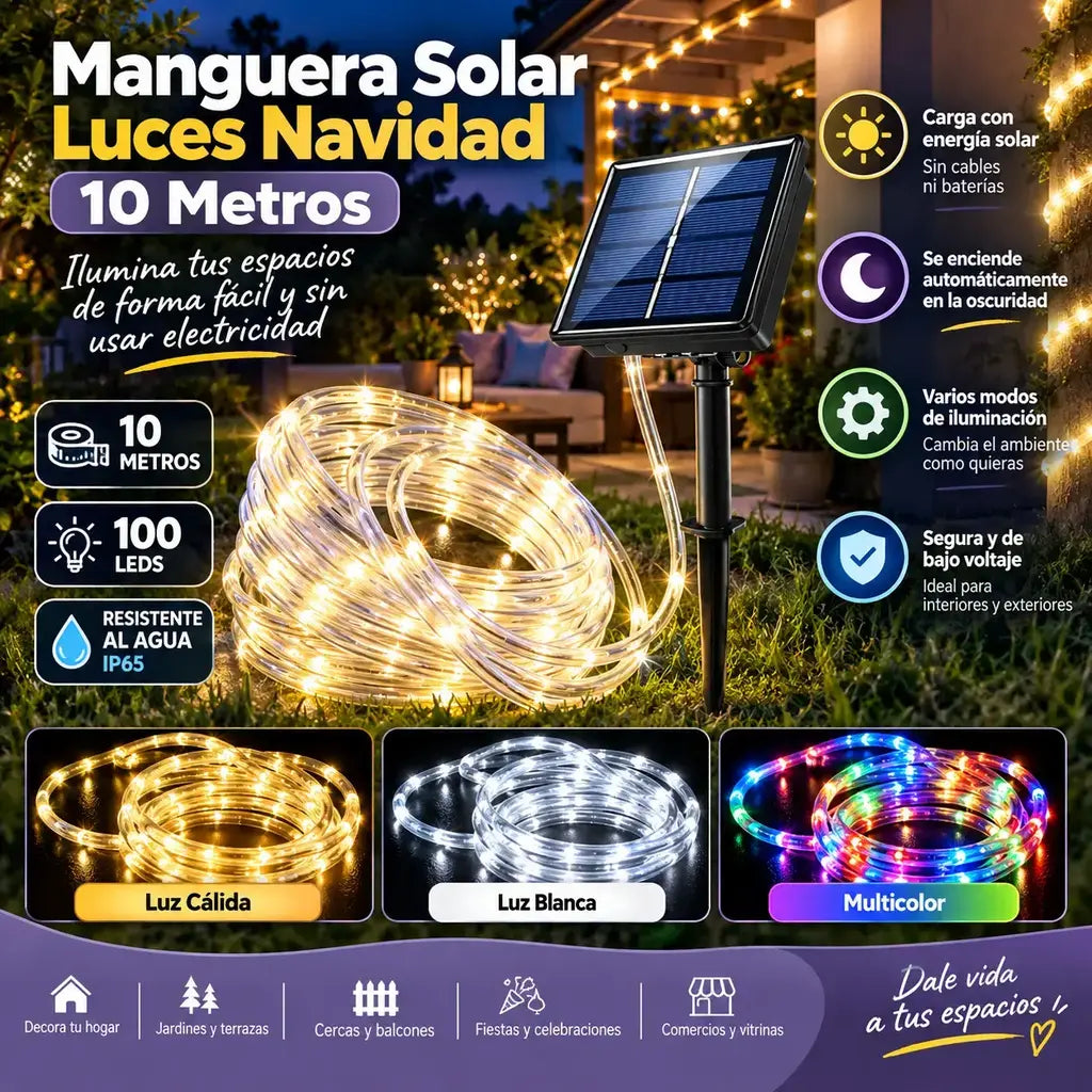 Manguera solar luces navidad 10 metros