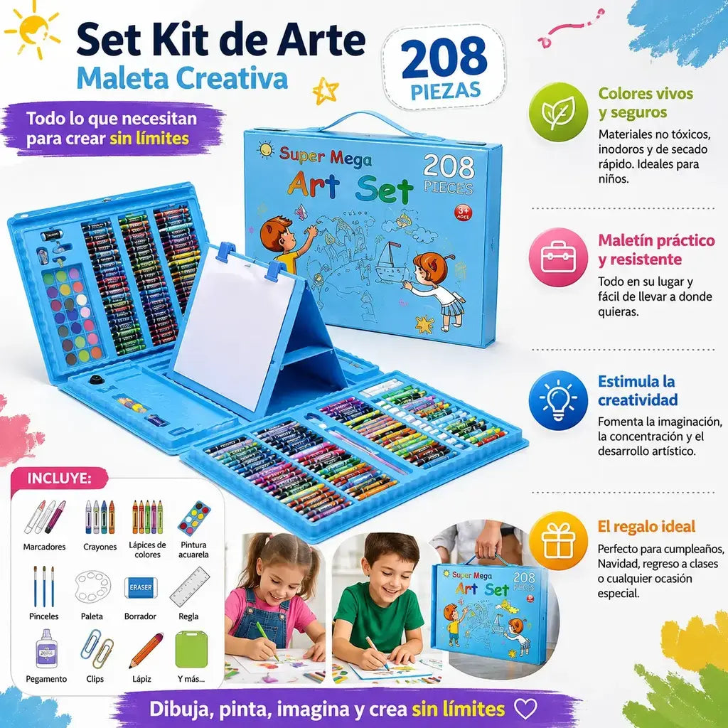 Kit de arte maleta x 208 piezas