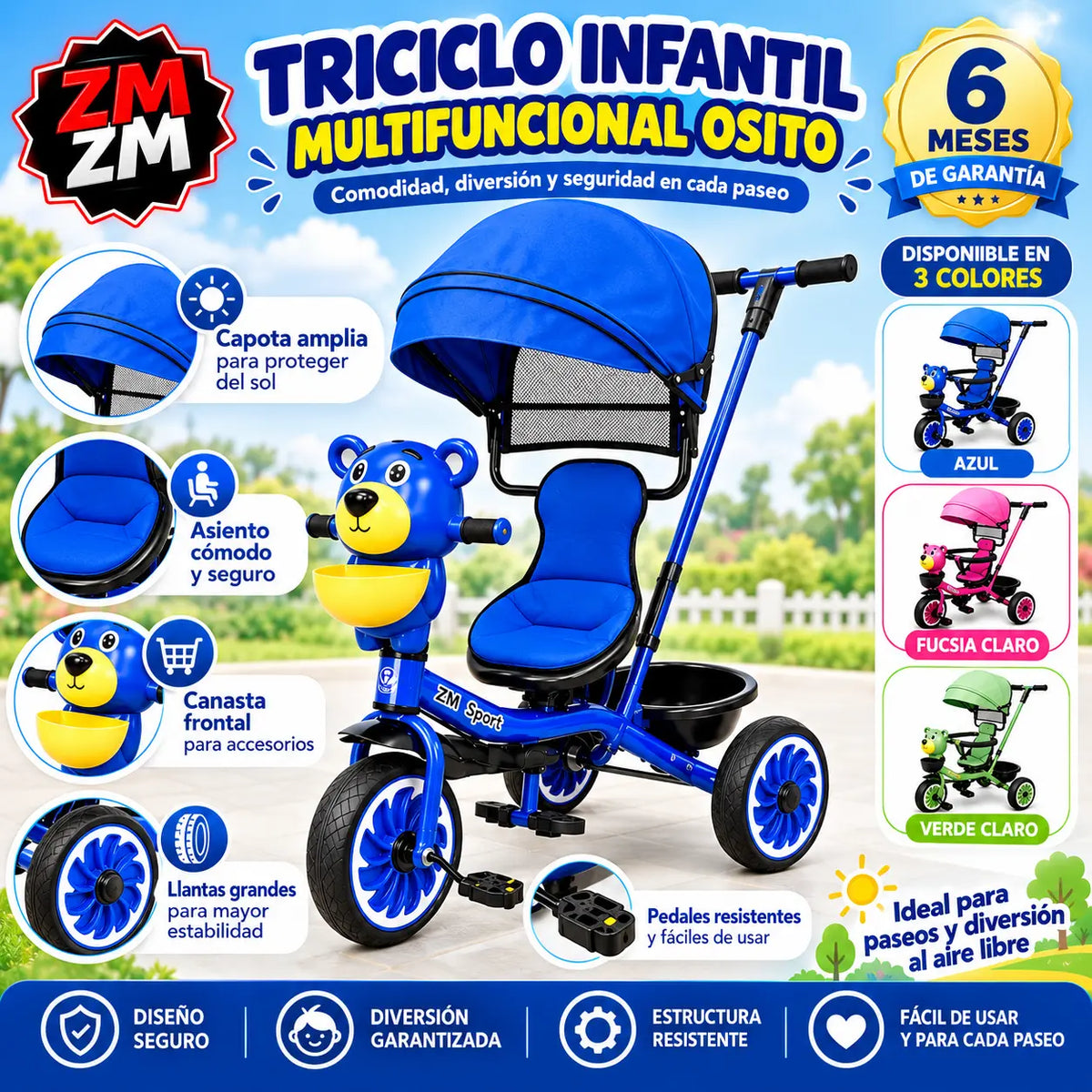 Triciclo infantil multifuncional de osito