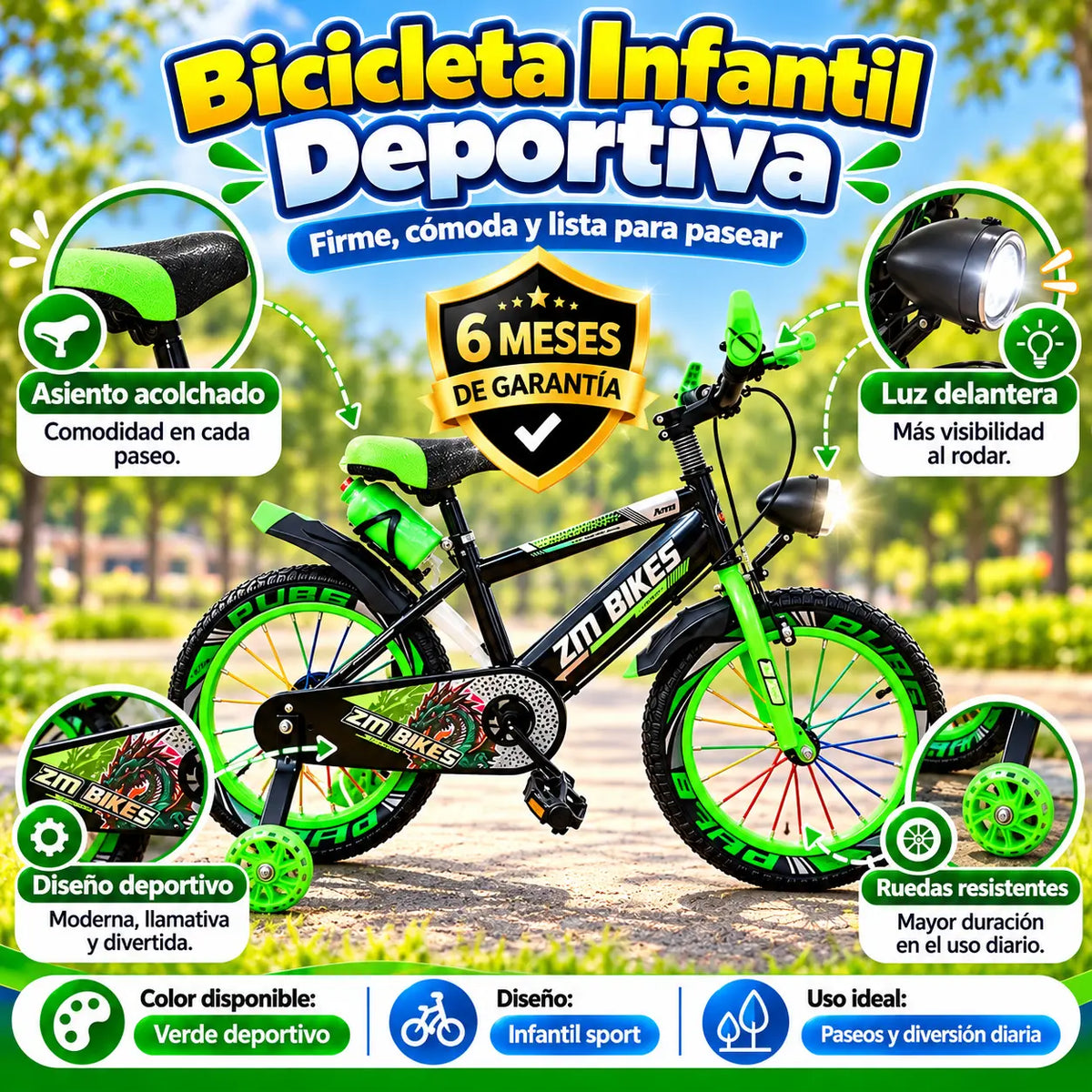 Bicicleta con lámpara y foco rin 16