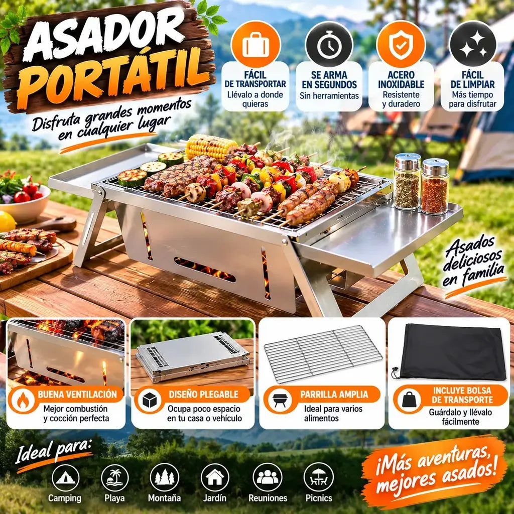 Asador portátil plegable