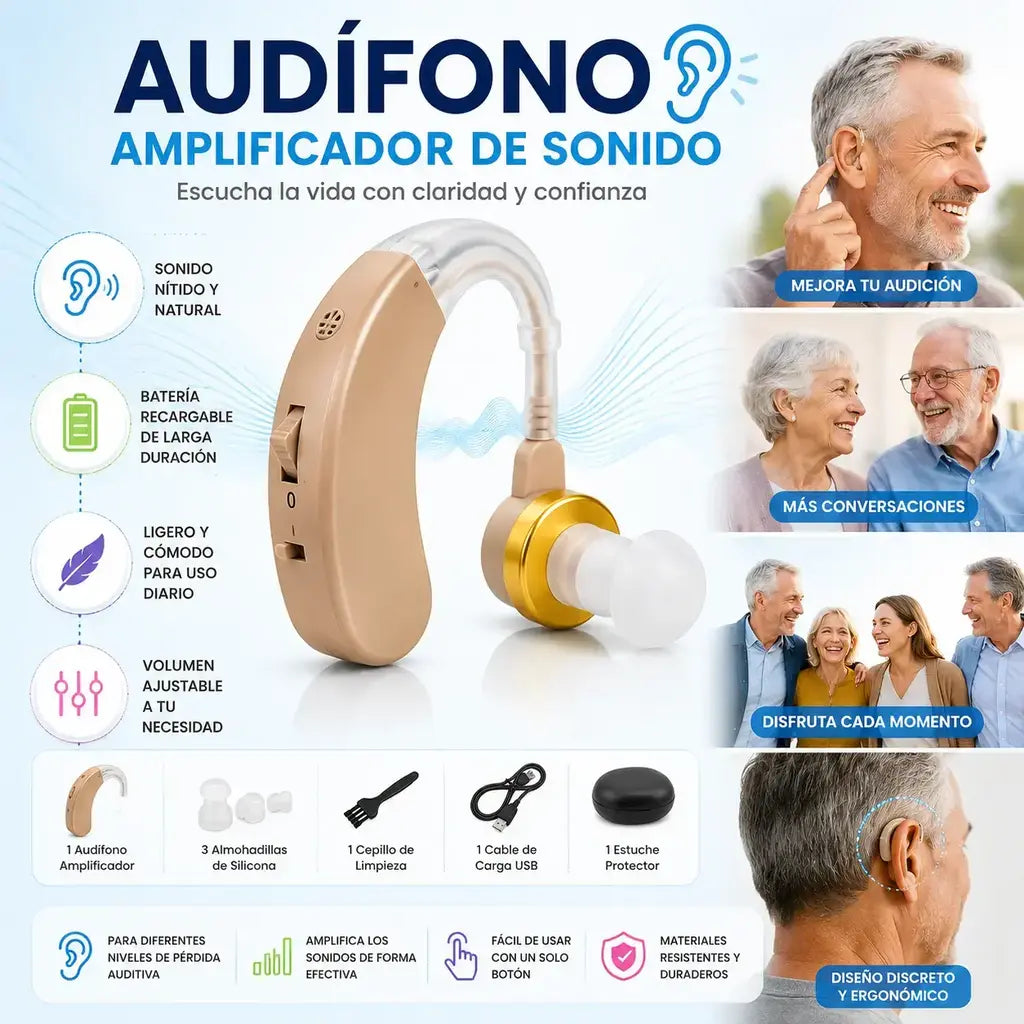 Audifono amplificador de sonido recargable para discapcitados