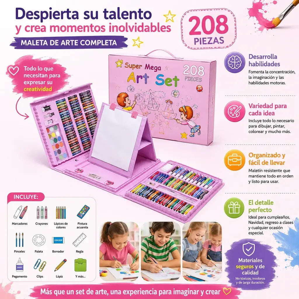 Kit de arte maleta x 208 piezas