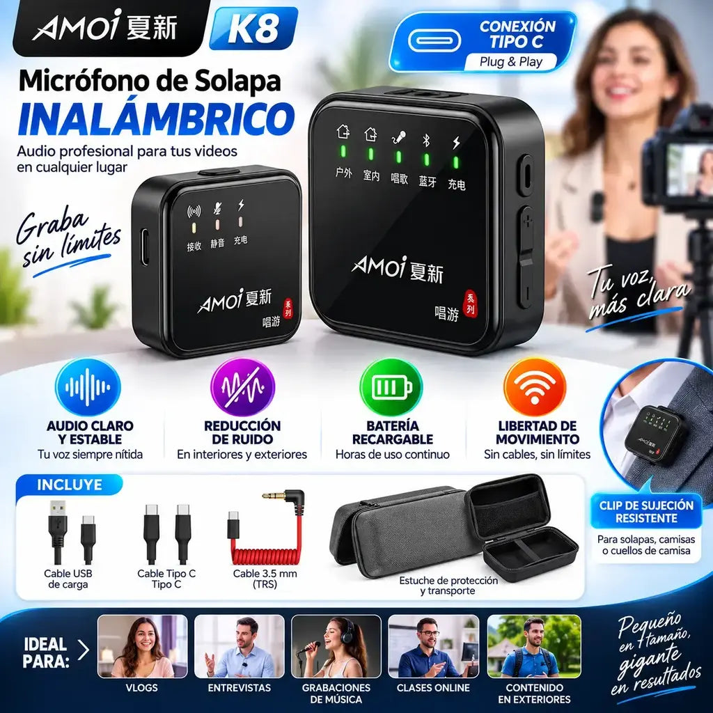 Micrófono de solapa inalambrico K8 tipo C