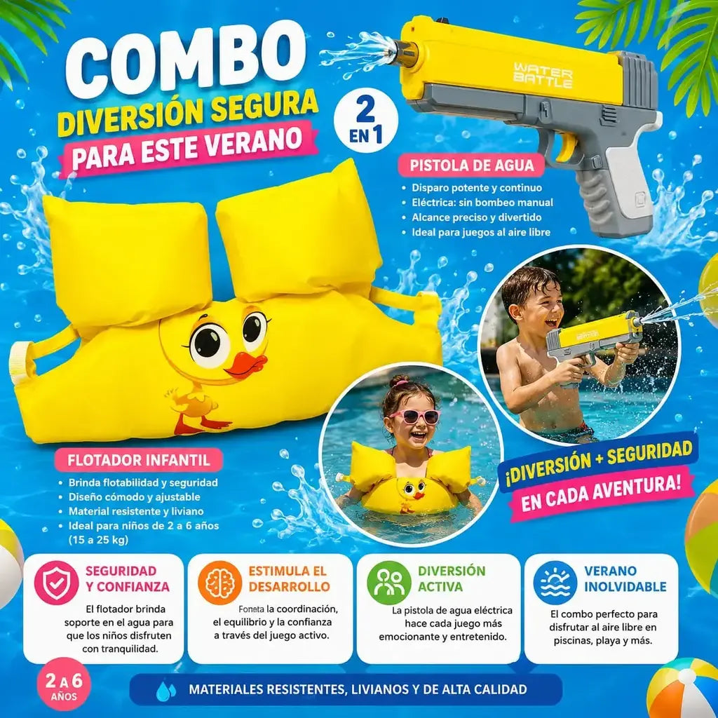 Combo flotadores + pistola de agua