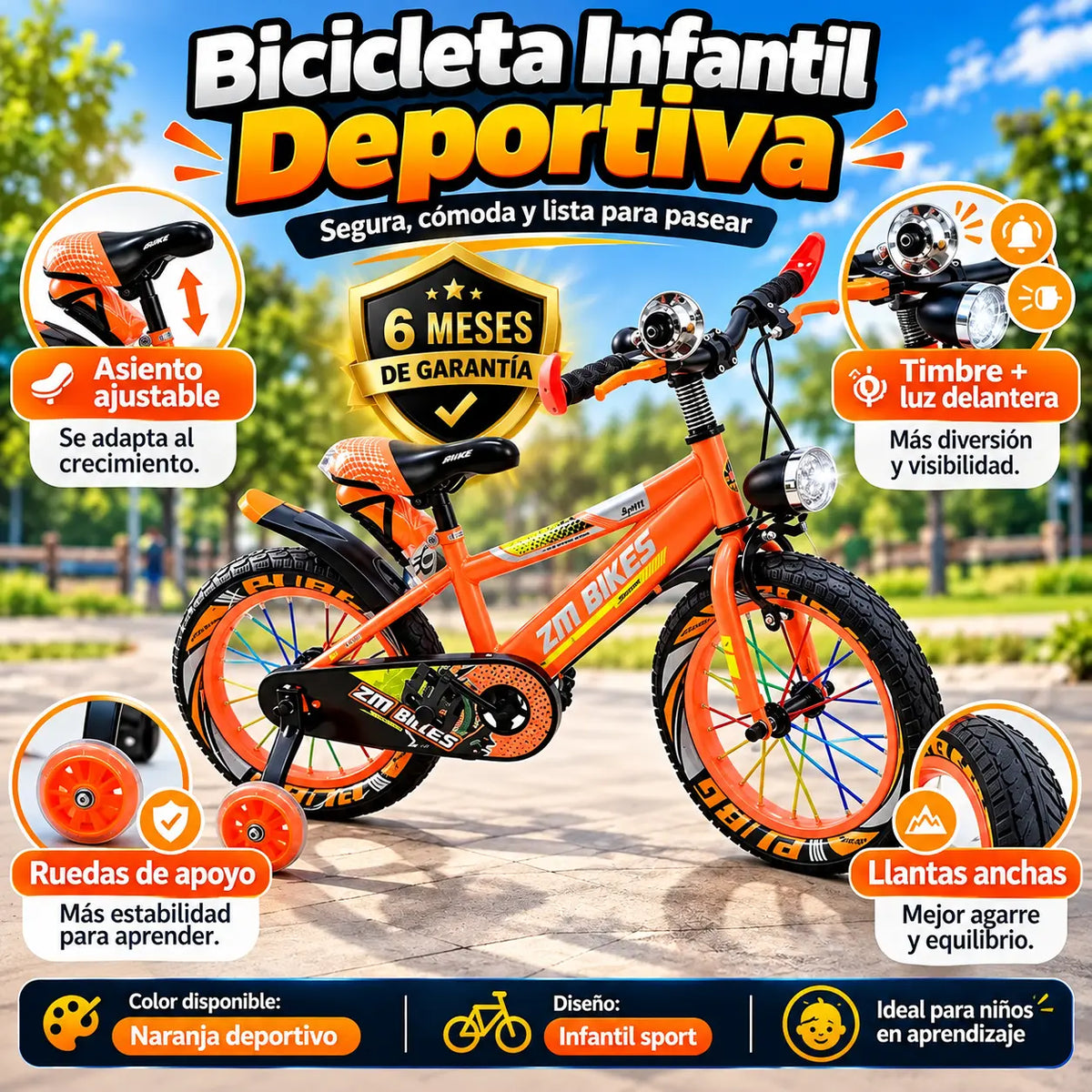 Bicicleta con lámpara y foco rin 16