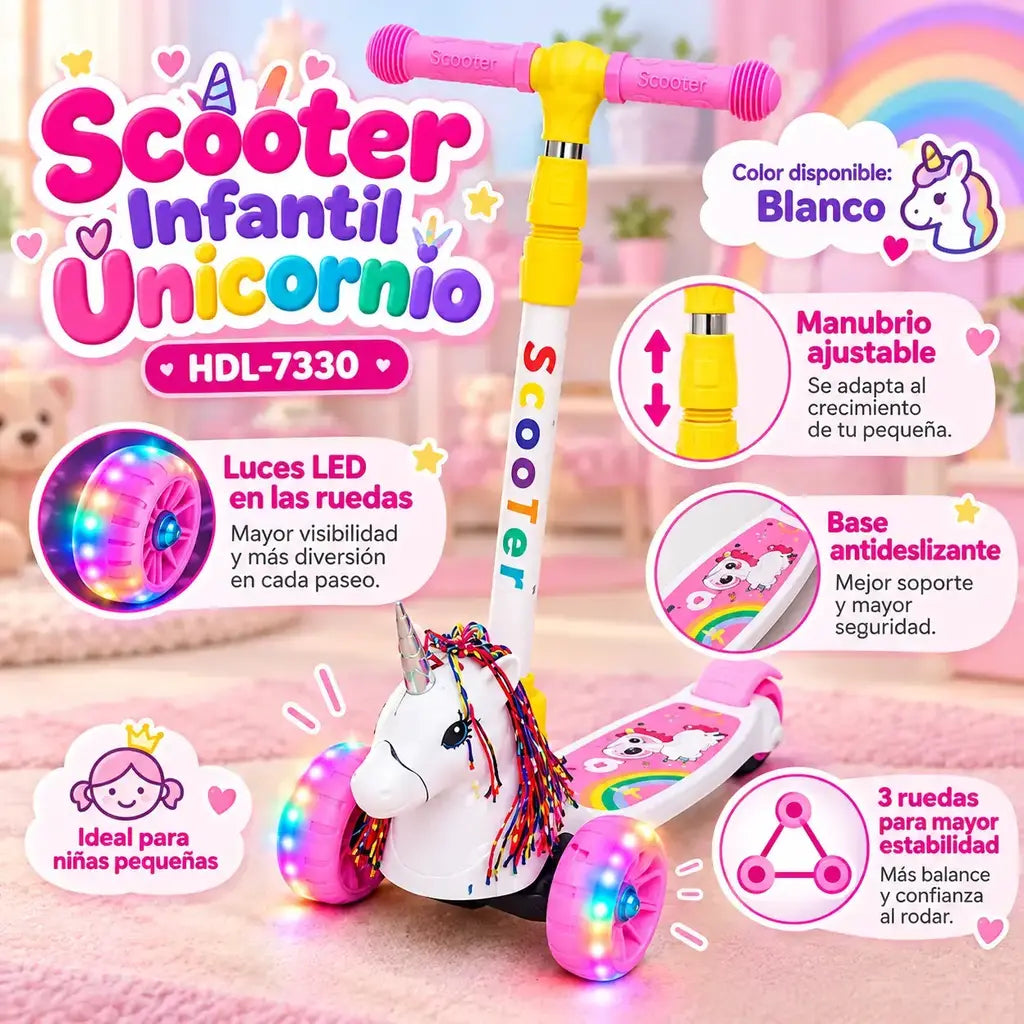 Patineta scooter infantil unicornio