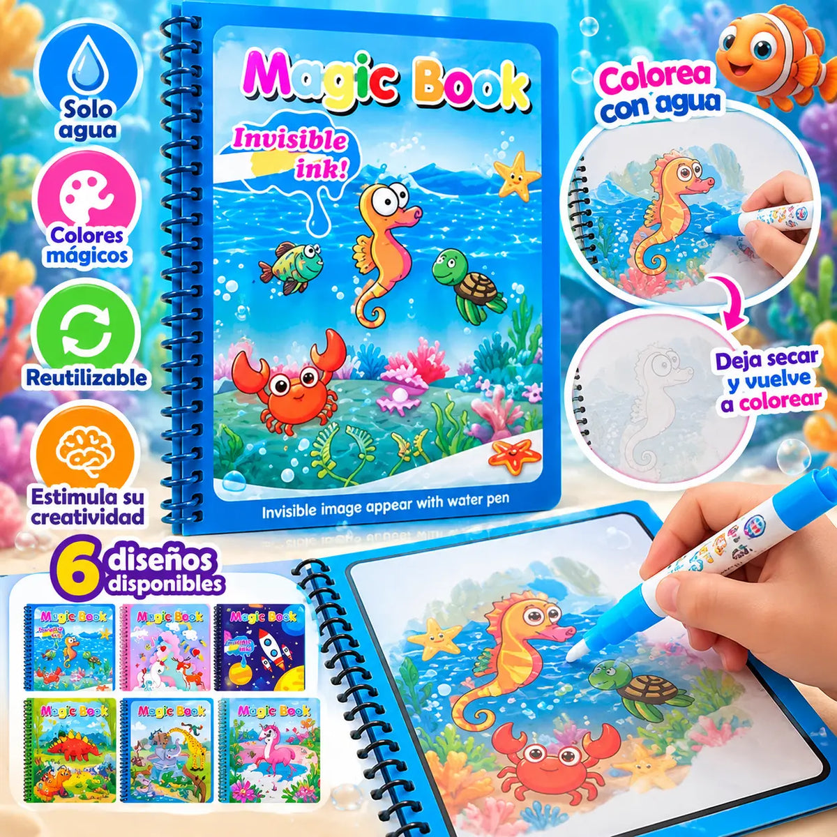 Libro mágico agua para pintura