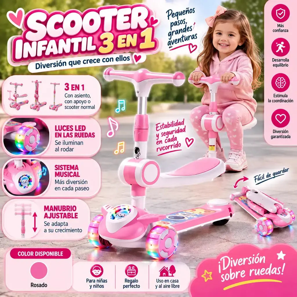 Scooter infantil 3 en 1 con asiento