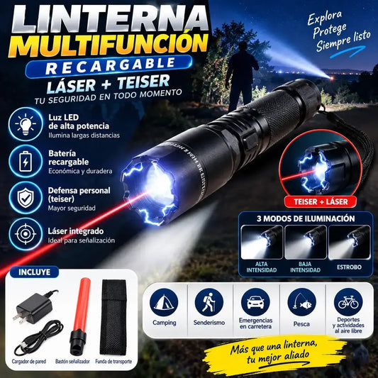 Linterna táctica led recargable multifunción con láser